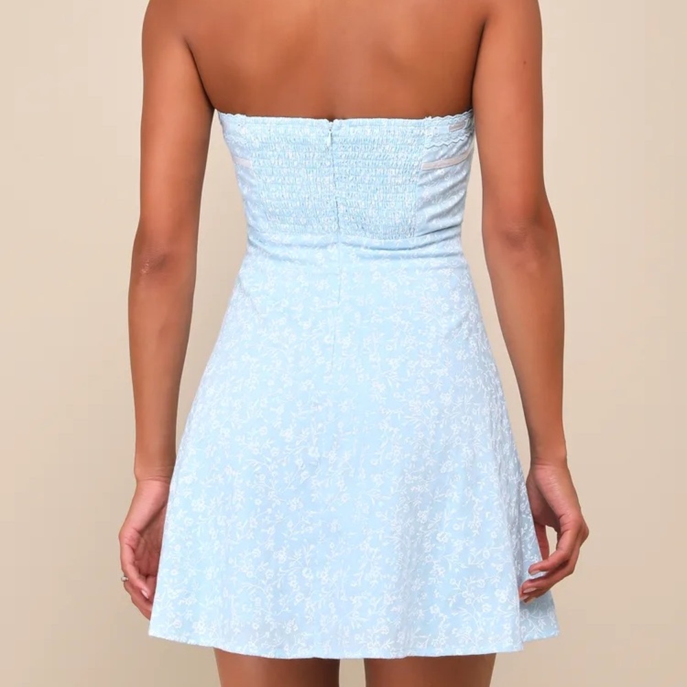Precious Babe Light Blue Floral Ribbon Strapless Mini Dress - Picture 2 of 4